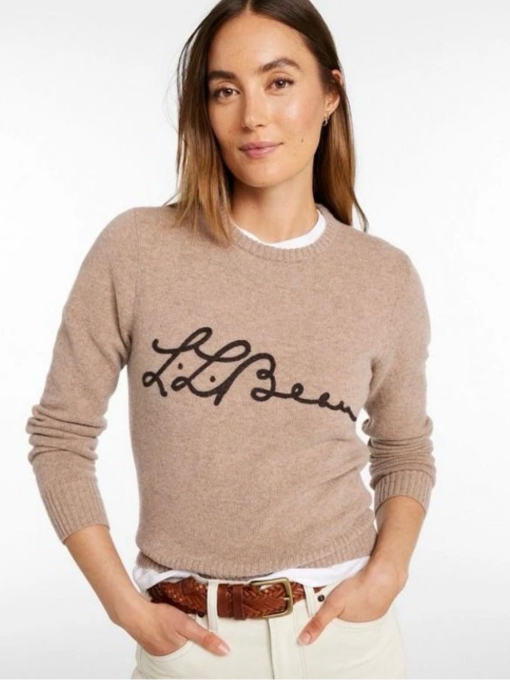 L.L. Bean Women's Signature Camp Merino Wool Pullover Sweater Taupe Size XS